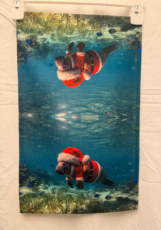 Santa Christmas Manatee Hand towel