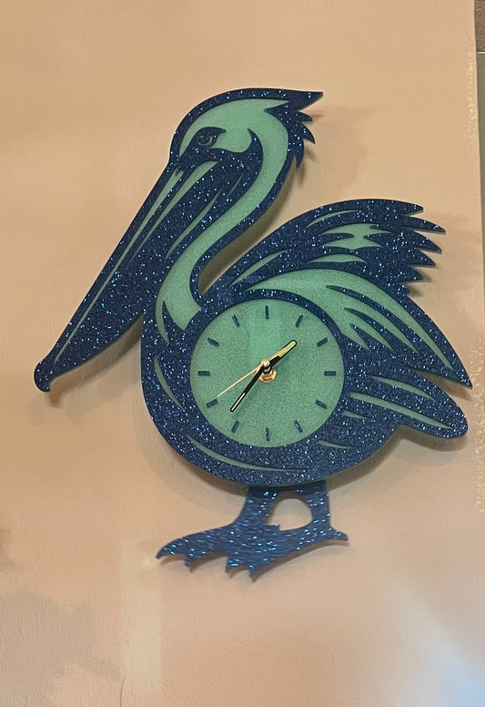 Pelican Glitter Acrylic Clock