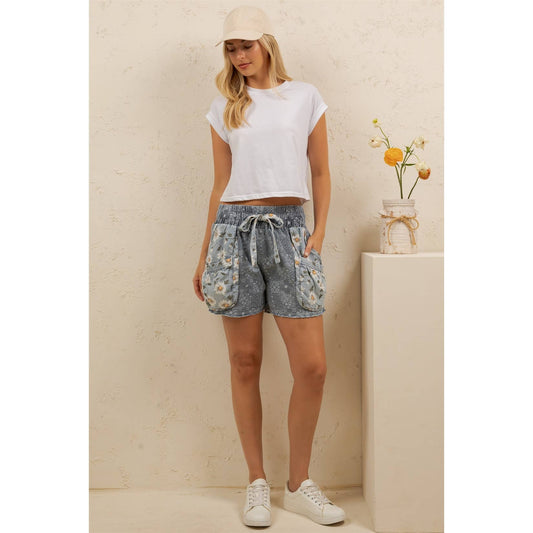Coastal Daisy Patchwork Denim Shorts