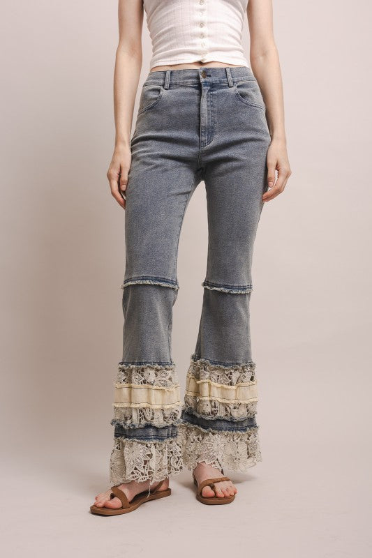 Sunset Ruffle Hem Flared Jeans