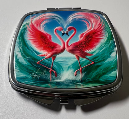 Flamingo Love Compact Mirror