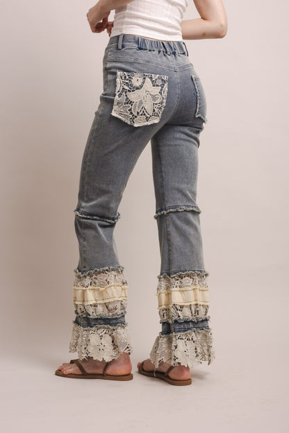 Sunset Ruffle Hem Flared Jeans