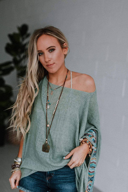 Seaside Fallon Embroidered Sleeve Poncho