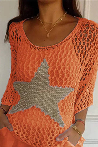 Star Mesh Knit Cover-Up Top: BEIGE / M