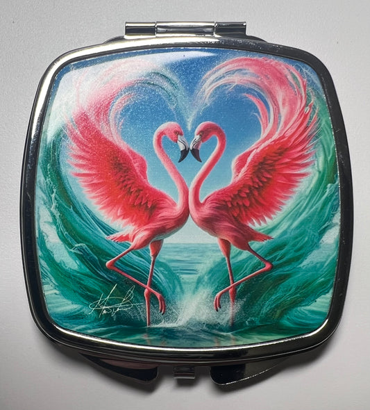 Flamingo Love Compact Mirror