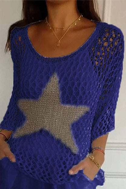 Star Mesh Knit Cover-Up Top: LIGHT ORANGE / 3XL