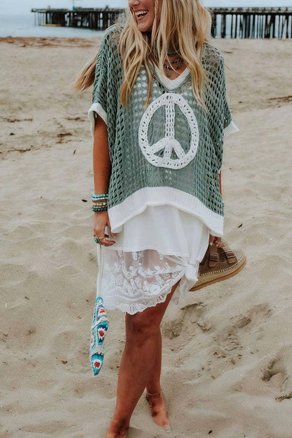 Peace Symbol Knit Sweater: BLUE / S