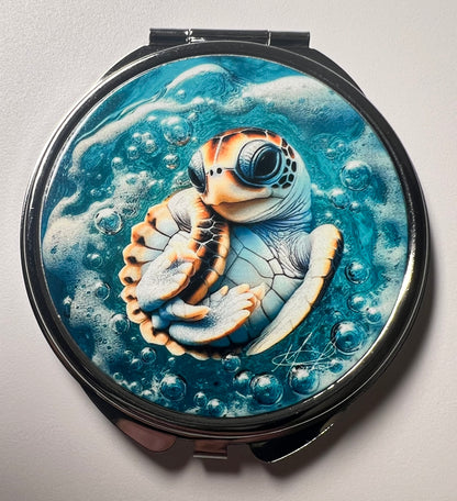 Sunbathing Sea Turtle Compact Mirror