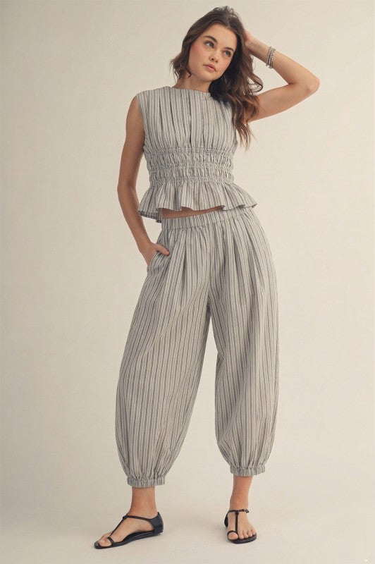 ATELIER STRIPE SMOCKED BLOUSE & PANTS