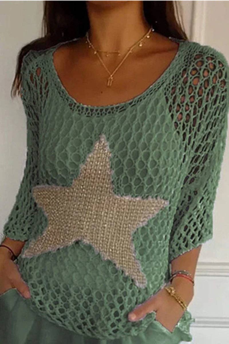 Star Mesh Knit Cover-Up Top: BEIGE / 5XL