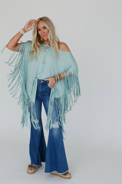 Showstopper Fringe Top - Washed Seafoam or Black