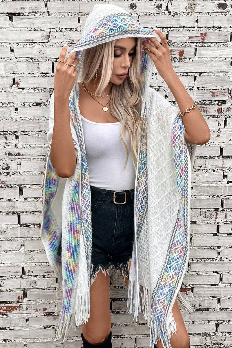 Island Hippie Hooded Tassel Shawl
