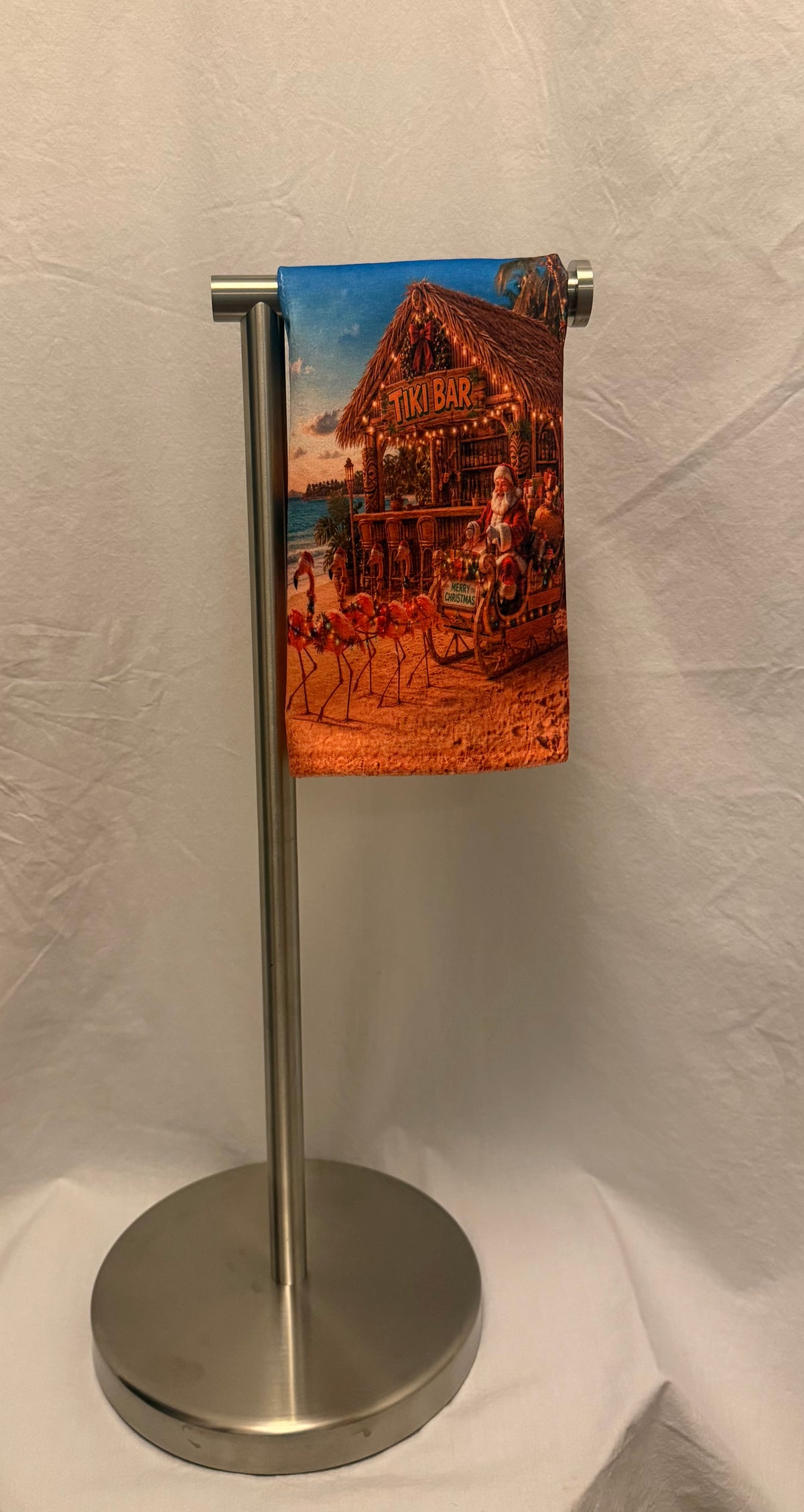 Flamingo Santa Christmas sleigh hand towel