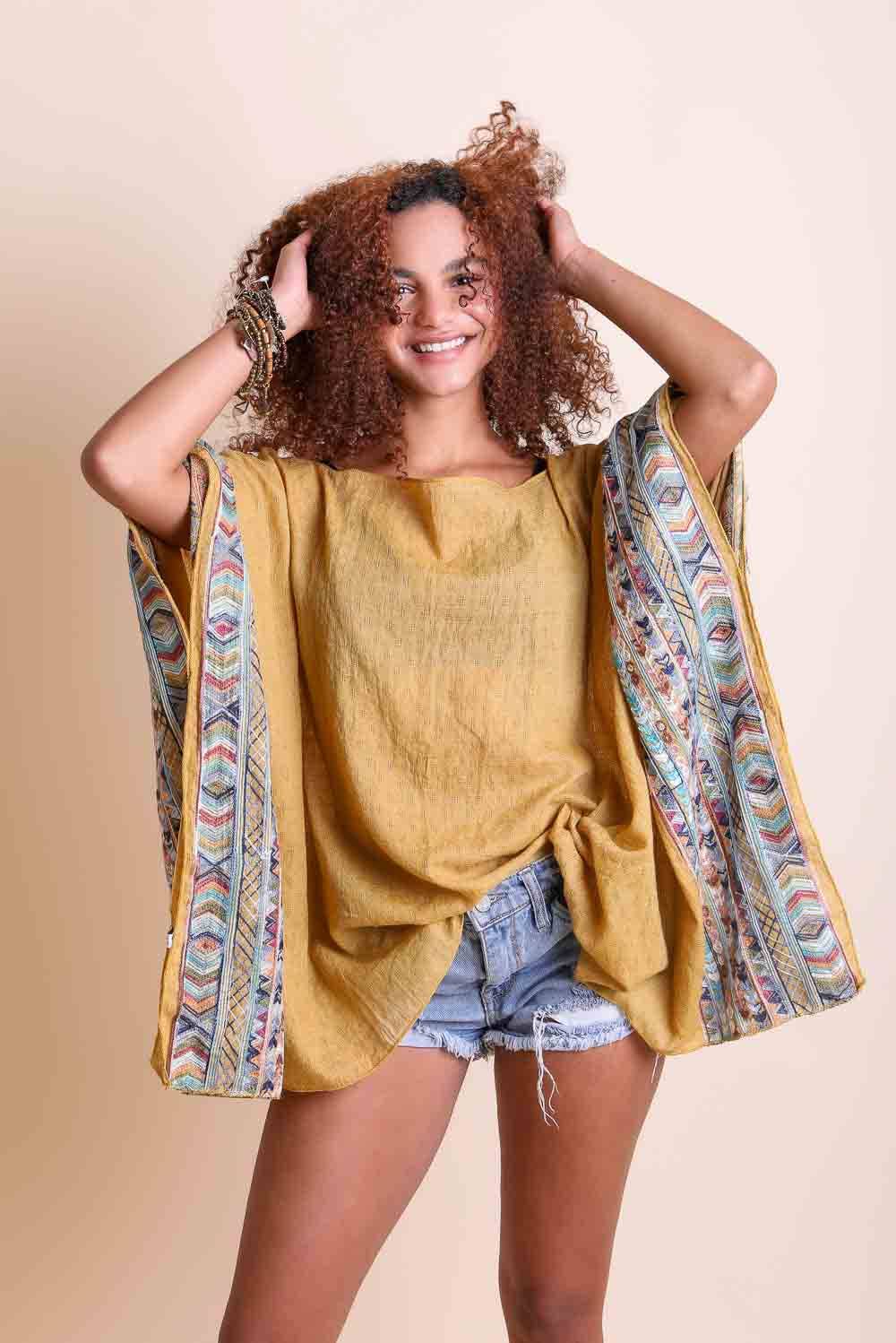 Seaside Fallon Embroidered Sleeve Poncho