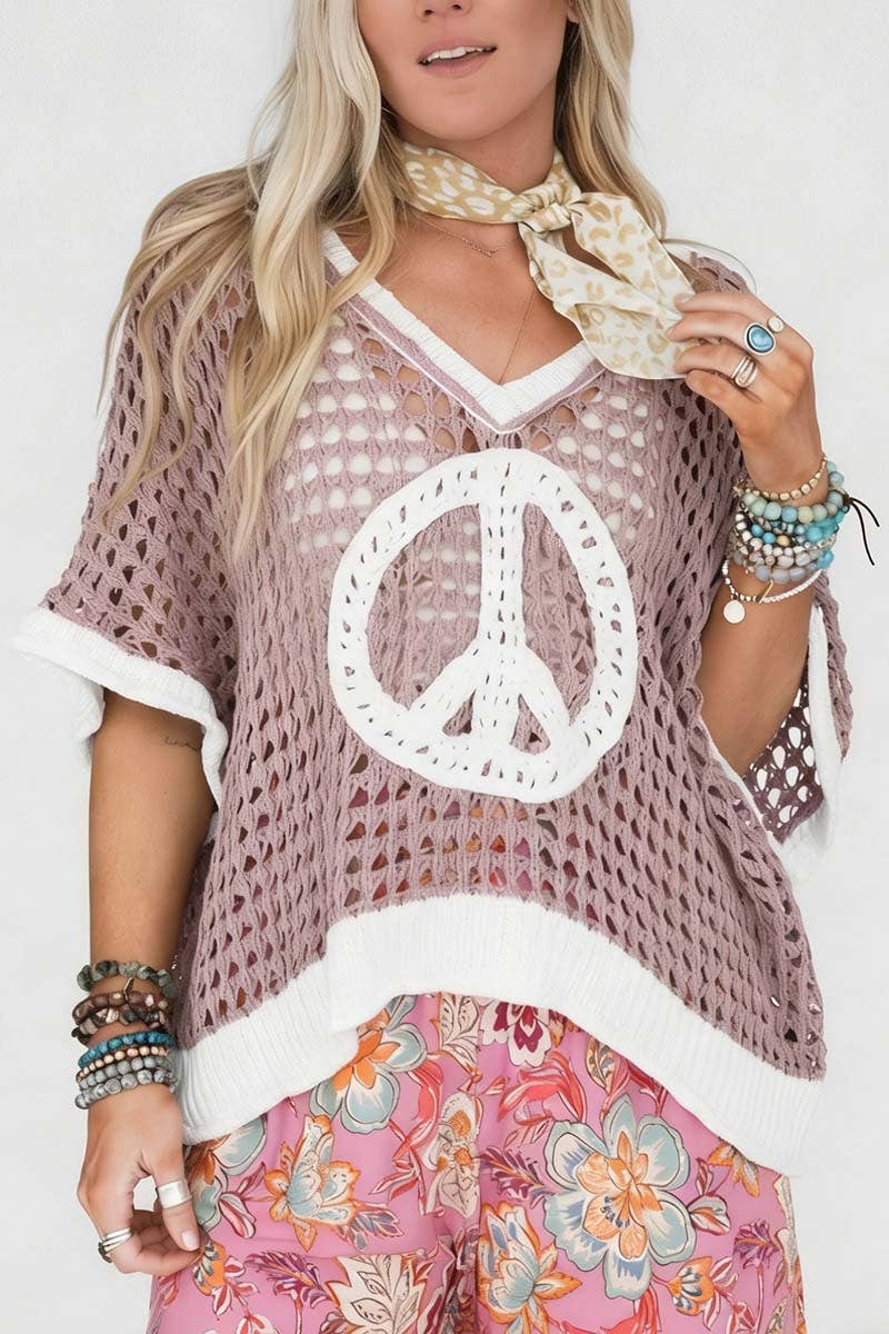 Peace Symbol Knit Sweater: BLUE / XL