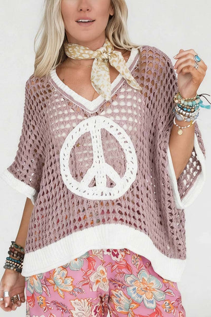 Peace Symbol Knit Sweater: BLUE / L