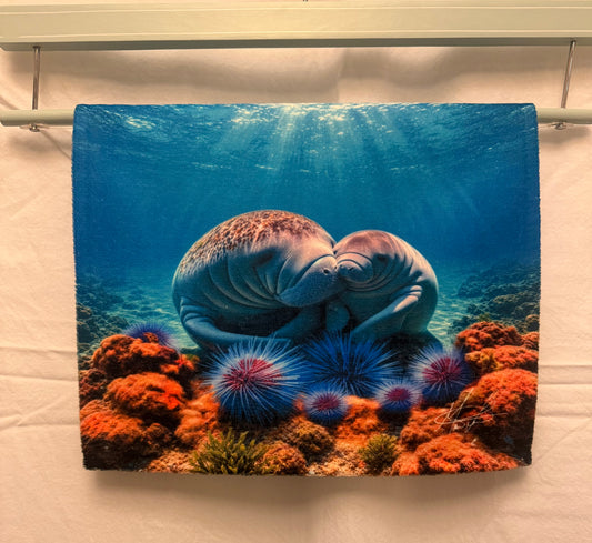 Manatee Mom and Baby Decorative Hand Towel