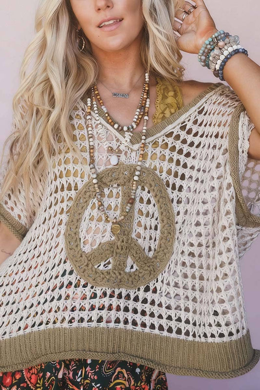 Peace Symbol Knit Sweater: BLUE / L