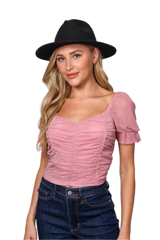 Sandy Shore Ruched Mesh Top