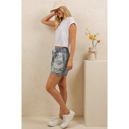 Coastal Daisy Patchwork Denim Shorts
