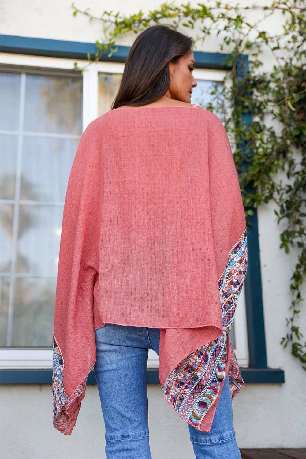 Seaside Fallon Embroidered Sleeve Poncho