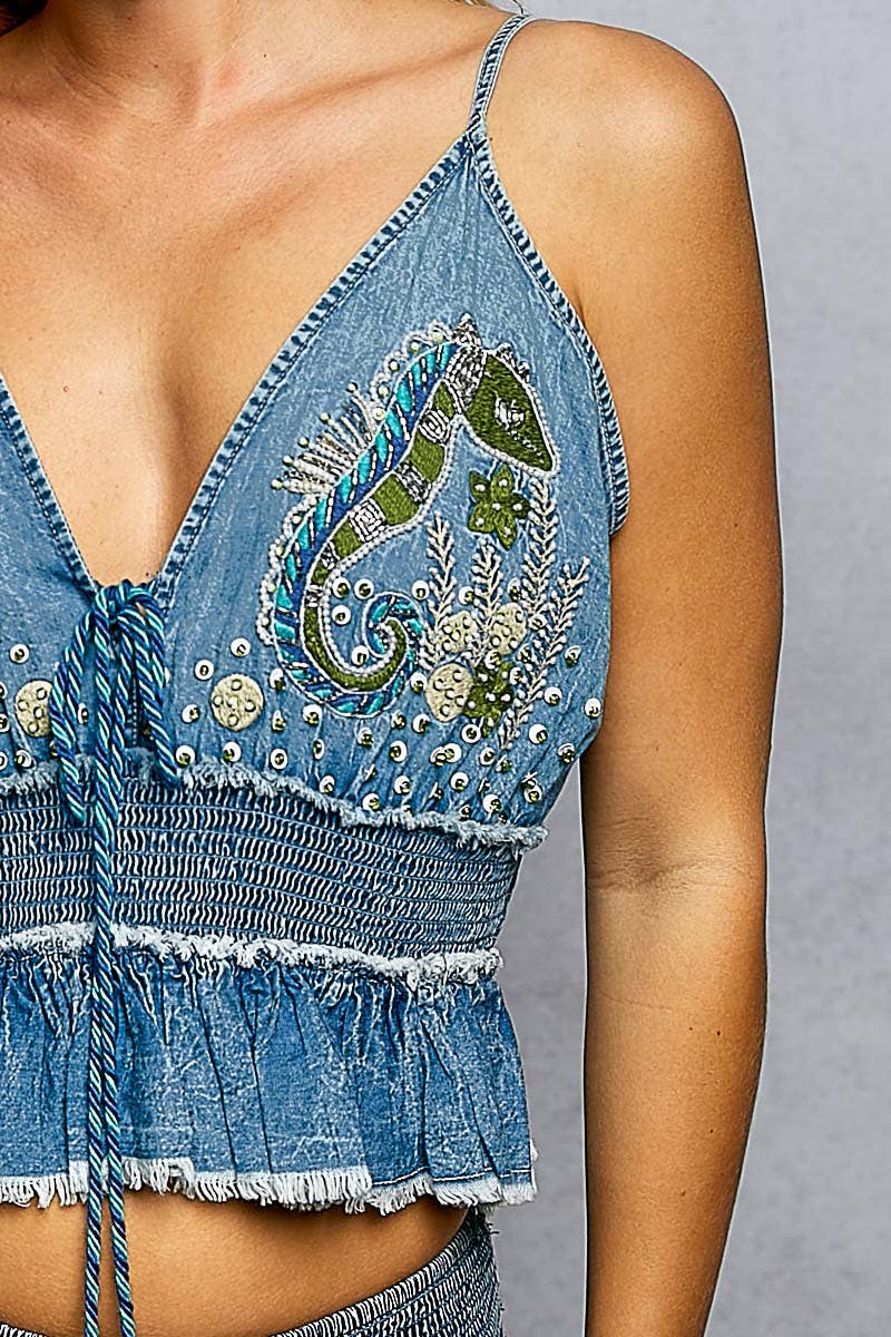 Seahorse Denim Sleeveless Top