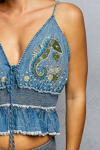 Seahorse Denim Sleeveless Top