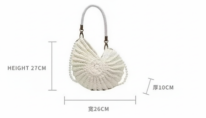 Hollow Knitted Large Capacity Wool Beach Tote Bag: White(Lined)
