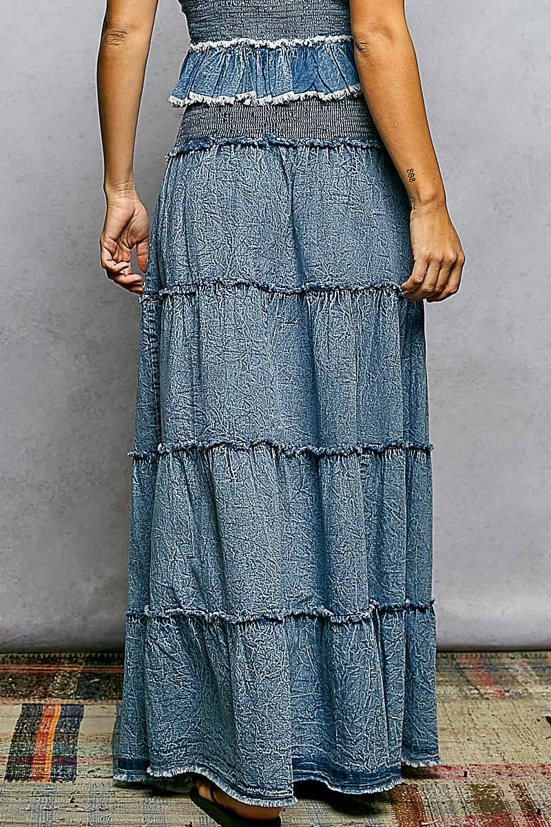Bead Tassel Denim Maxi Skirt