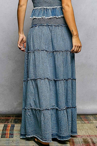 Bead Tassel Denim Maxi Skirt