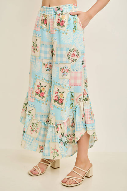 Sunset Rosy Nostalgia Ruffle Cropped Pants
