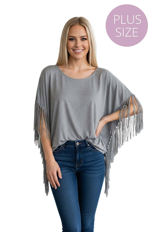 Women's Plus Kimono Sleeves Fringe Top