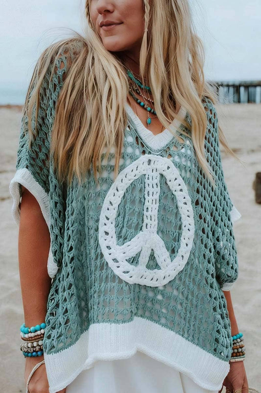 Peace Symbol Knit Sweater: BLUE / L