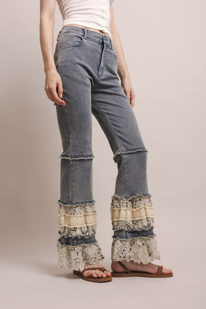 Sunset Ruffle Hem Flared Jeans