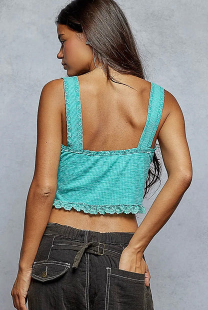 Aqua Lace Ribbed Knit Top