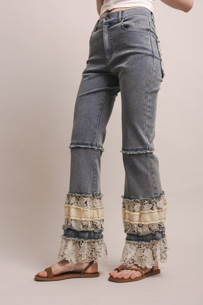 Sunset Ruffle Hem Flared Jeans