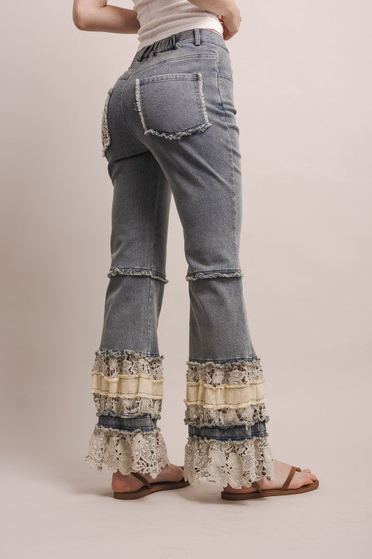 Sunset Ruffle Hem Flared Jeans
