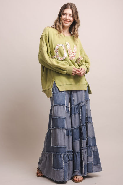 Island Drift Patchwork Chambray Tiered Pants