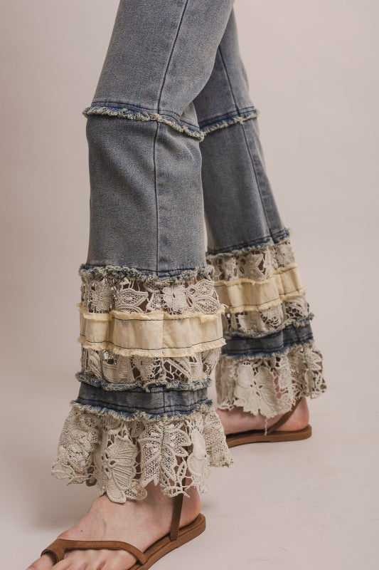 Sunset Ruffle Hem Flared Jeans