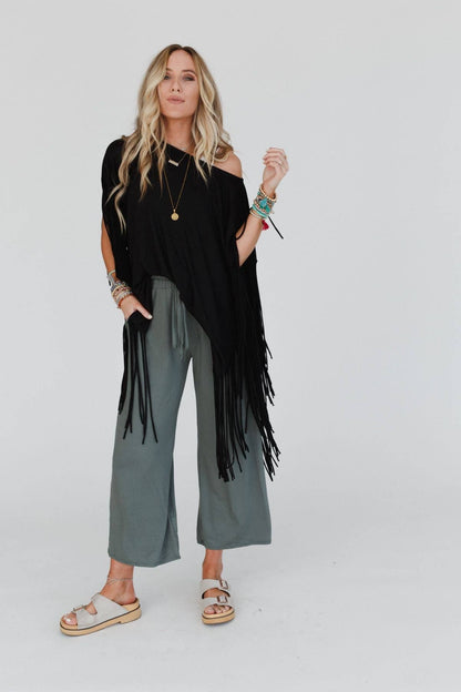 Showstopper Fringe Top - Washed Seafoam or Black