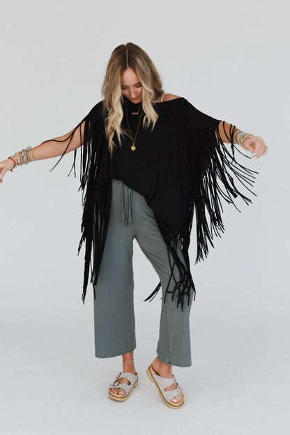 Showstopper Fringe Top - Washed Seafoam or Black