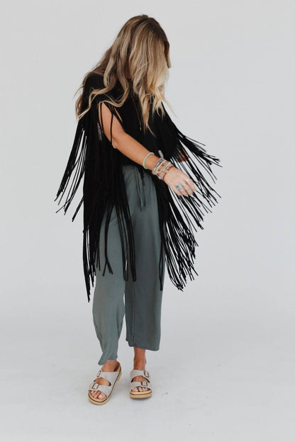 Showstopper Fringe Top - Washed Seafoam or Black