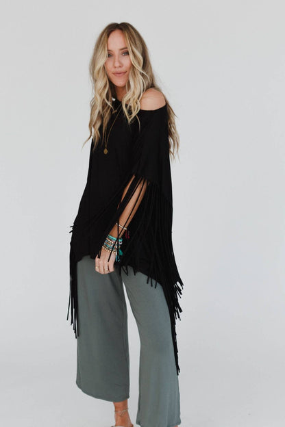 Showstopper Fringe Top - Washed Seafoam or Black