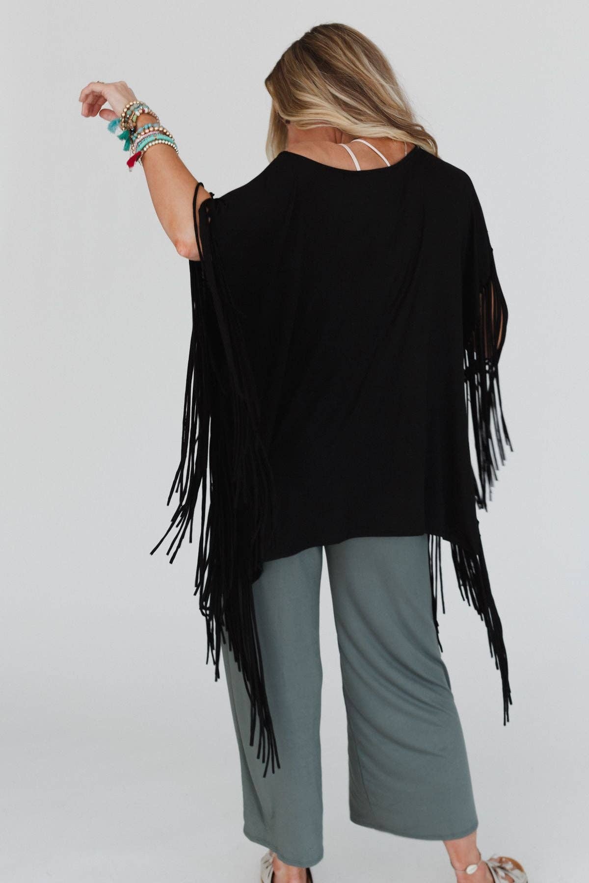 Showstopper Fringe Top - Washed Seafoam or Black