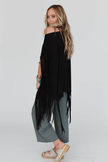 Showstopper Fringe Top - Washed Seafoam or Black