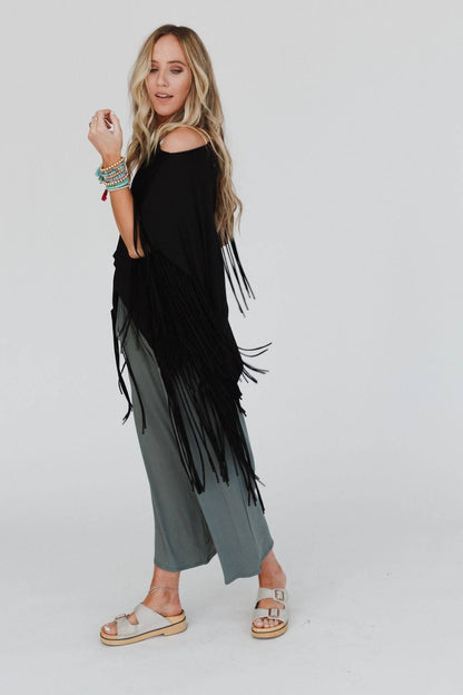 Showstopper Fringe Top - Washed Seafoam or Black