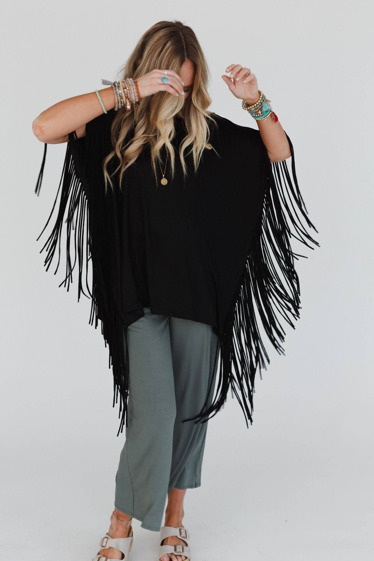 Showstopper Fringe Top - Washed Seafoam or Black