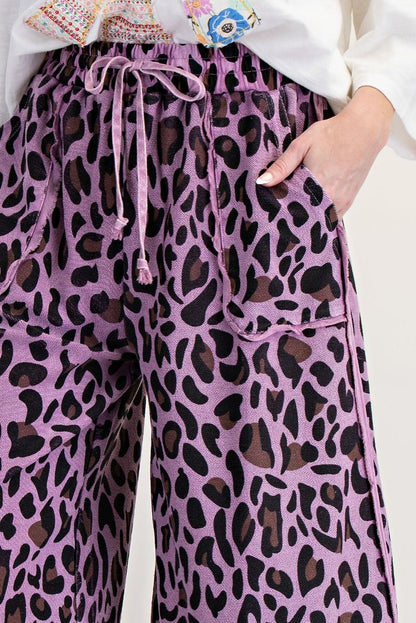 Purple fun Animal print mineral washed wide leg pants