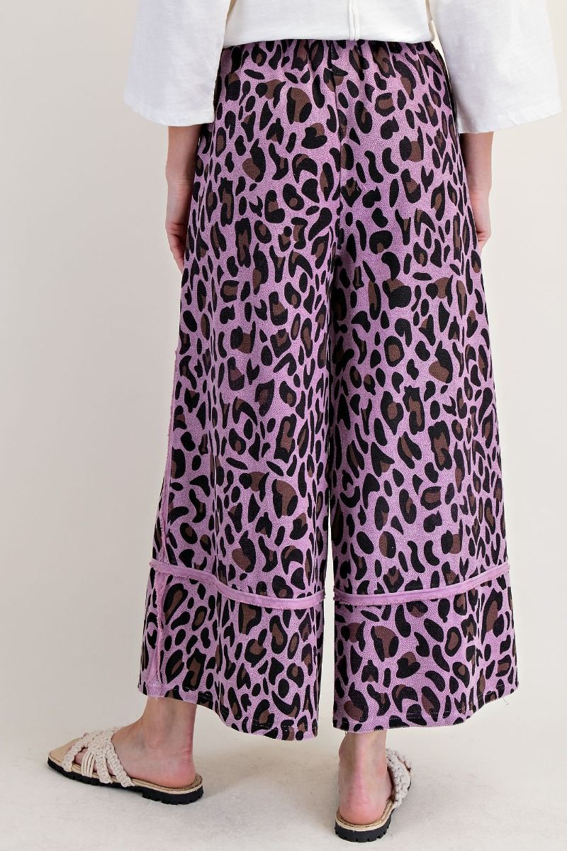Purple fun Animal print mineral washed wide leg pants