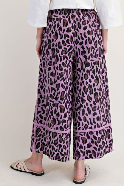 Purple fun Animal print mineral washed wide leg pants